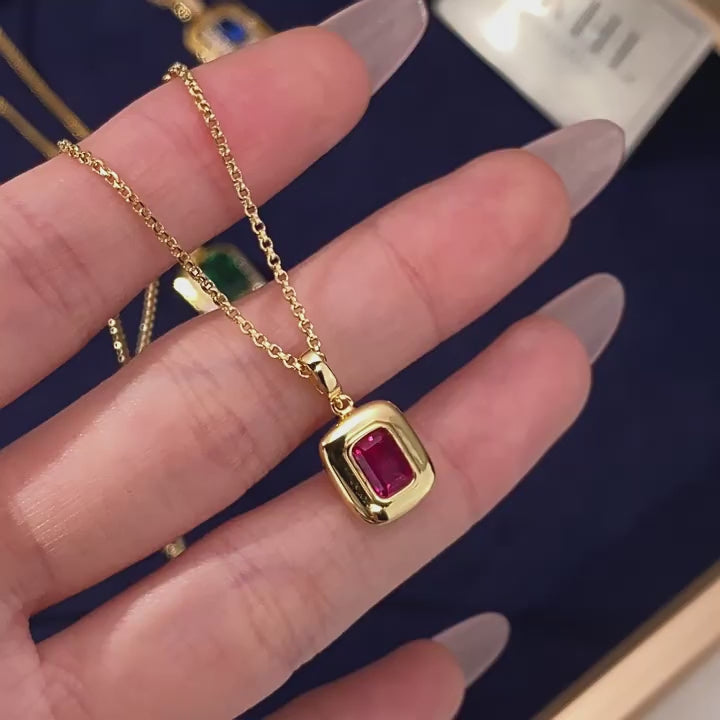 Ruby Small Square Necklace S925 Silver
