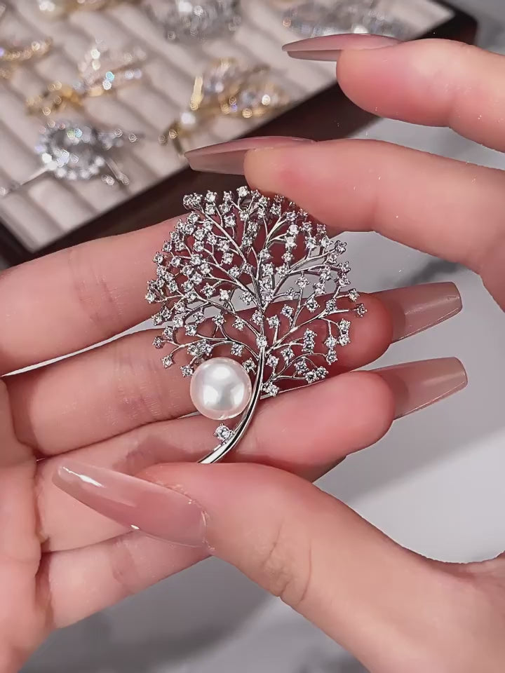 Freshwater Pearl Tree of Life Brooch S925 Silver Women's Style