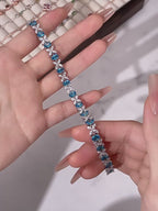 Aquamarine Butterfly Full-Diamond Bracelet S925 Silver Women's Style