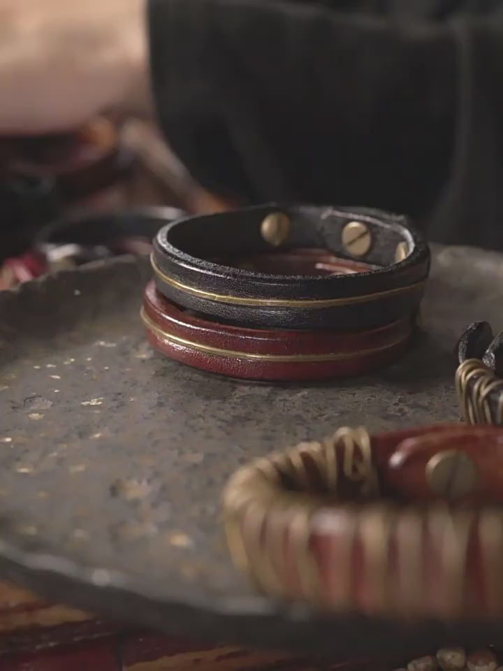 Hand-Stitched Leather Bracelet & Bangle – 3rd & 9th Anniversary Gift