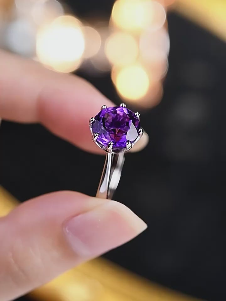 Stardust Minimalist Series Natural Amethyst Adjustable Open Ring