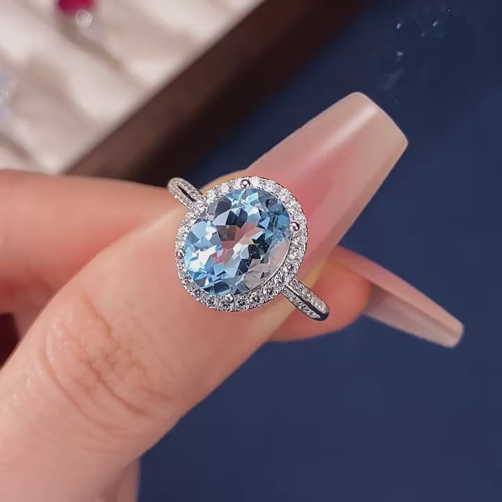 Topaz Ice Blue Pigeon Egg Ring S925 Silver Women's Style