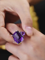 Natural Amethyst Adjustable Open Ring