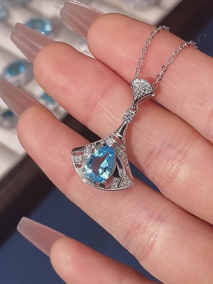 Natural Topaz Small Water Drop Fan Mini Skirt Necklace Women's Style