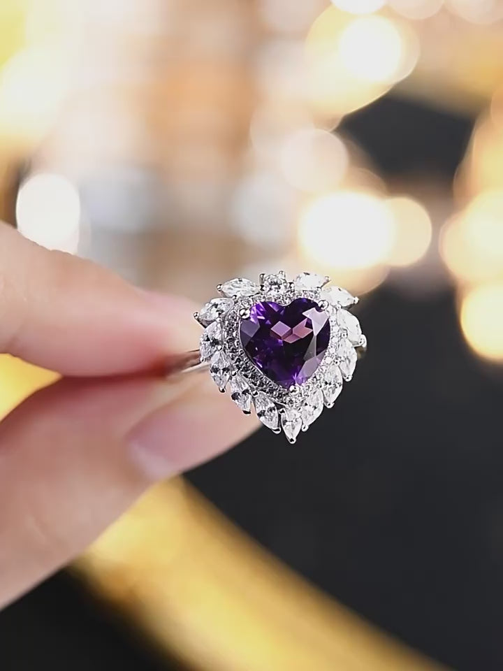 Heart of the Ocean Series Amethyst Adjustable Open Ring