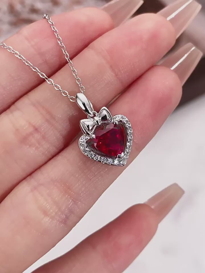 Ruby Heart Collar Necklace S925 Silver Women's Style