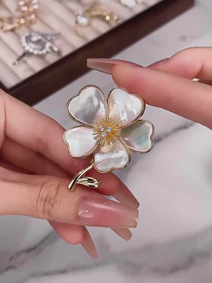Pearl Flower Brooch S925 Silver Women's Style