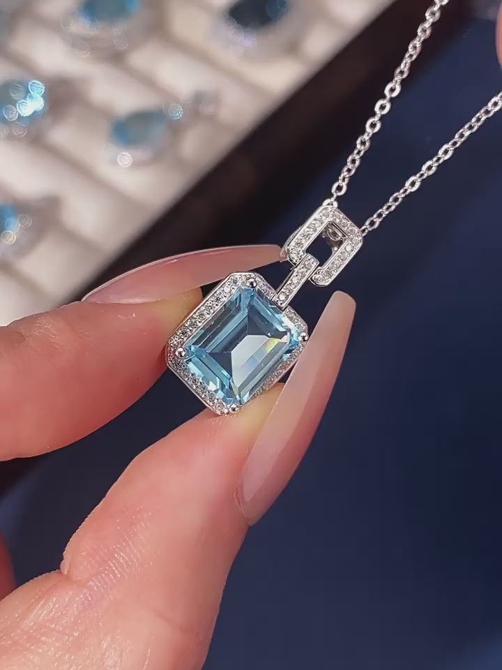 Natural Topaz Small Square Necklace S925 Silver Women's Style
