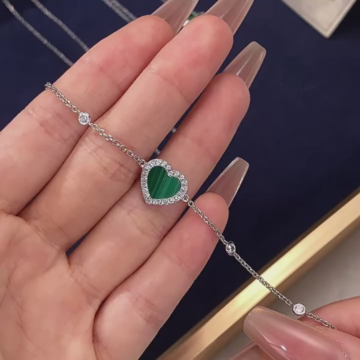 Malachite Heart Bracelet S925 Silver