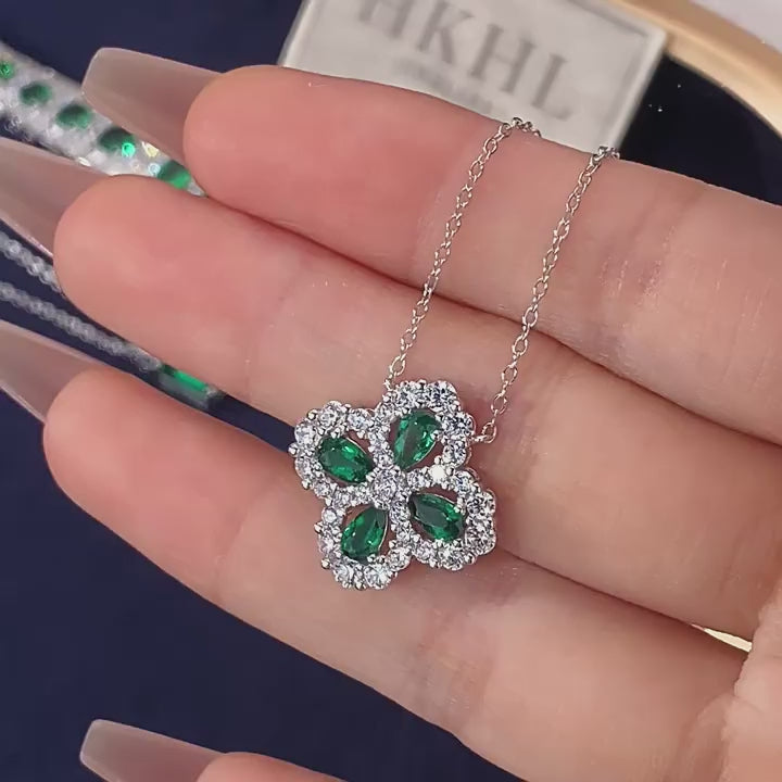 Emerald Four-Leaf Clover Collar Necklace S925 Silver