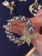 Chanel-Style Black Pearl Butterfly Light Luxury Brooch