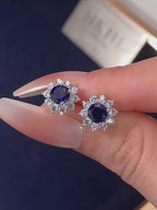 Brilliant Series Sapphire Sunflower Four-Claw Earrings S925 Silver
