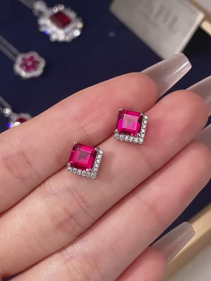 Ruby Rhombus Small Square Sugar Earrings