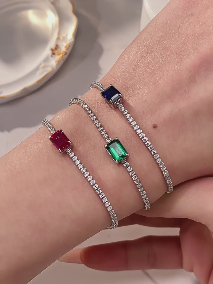 Emerald Small Square Bracelet S925 Silver Women's Style