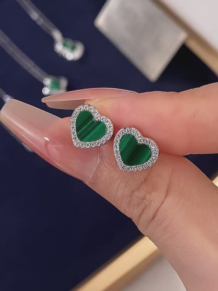 Malachite Heart-shaped Earrings