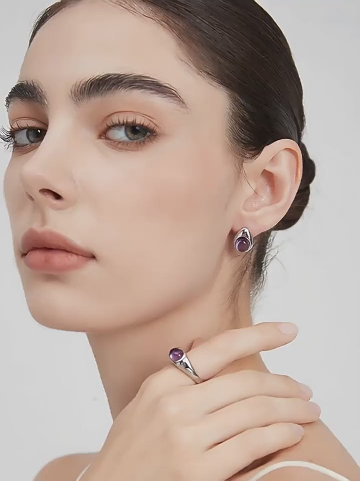 Natural Amethyst Minimalist Commute Earrings