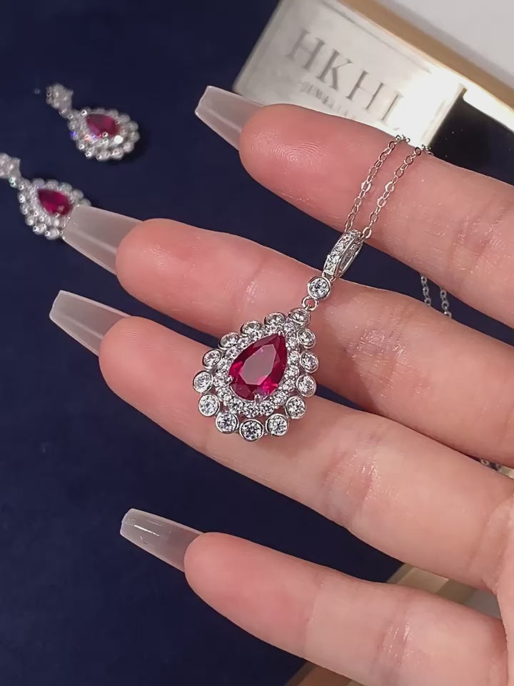 Starlight Series Ruby Teardrop Necklace Women's Style S925 Silver