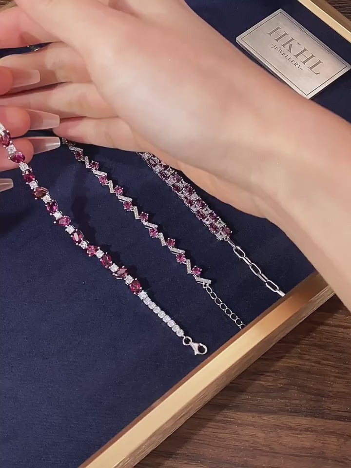 Water Drop Design Natural Garnet Bracelet S925 Silver Women's Style