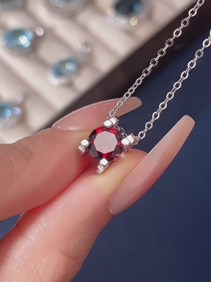 Garnet Collarbone Necklace S925 Silver Women's Style