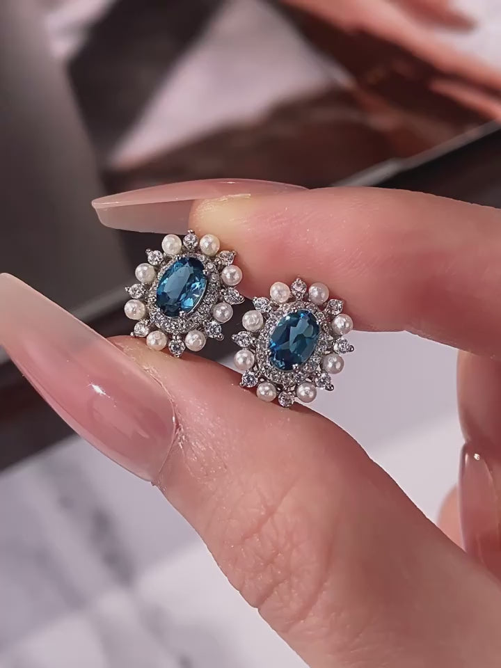 Topaz Millet Bead Stud Earrings S925 Silver Women's Style