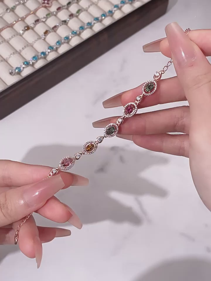 Colored Tourmaline Bracelet S925 Silver Women's Style