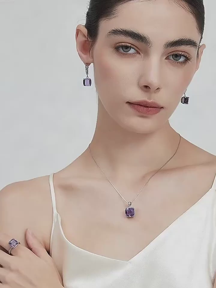 Lilac Series Square Sugar Amethyst Earrings
