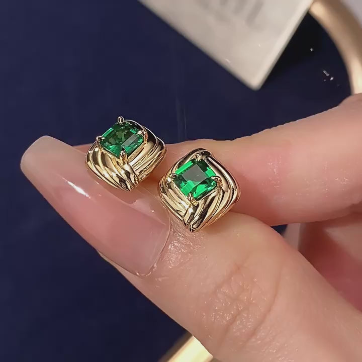 Emerald Fragrance Series Small Square Sugar Emerald Earrings S925 Silver