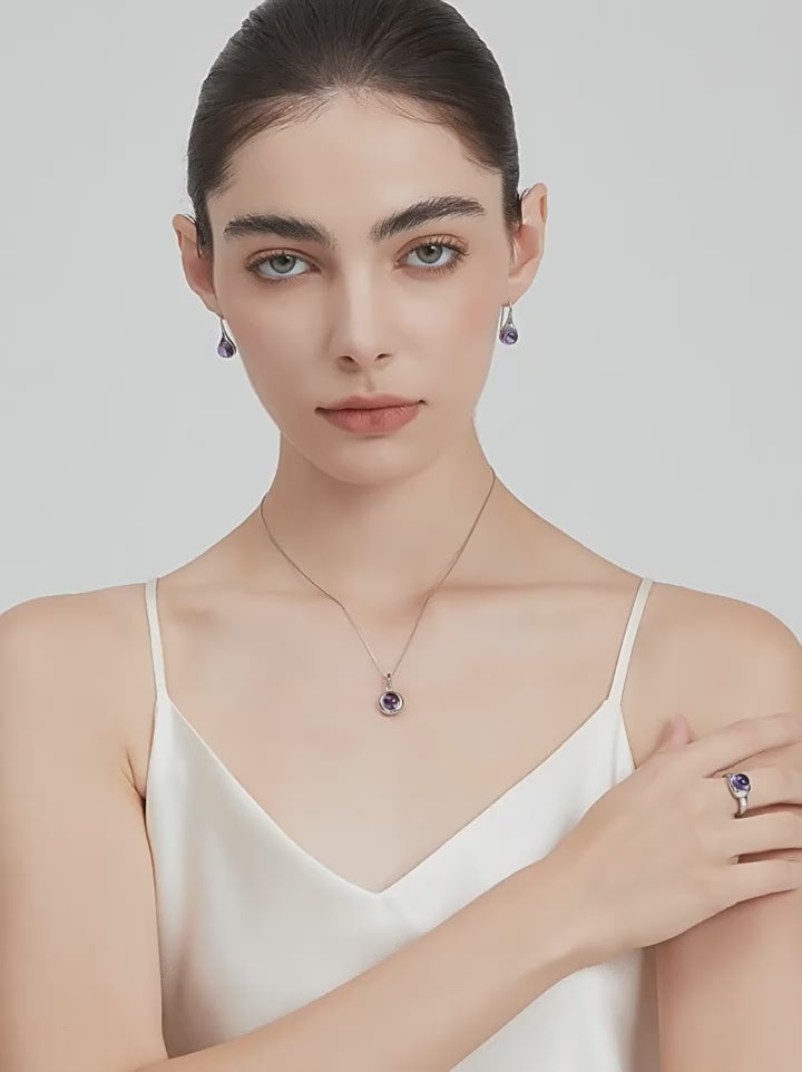 Morning Dew Series Natural Amethyst Adjustable Open Ring