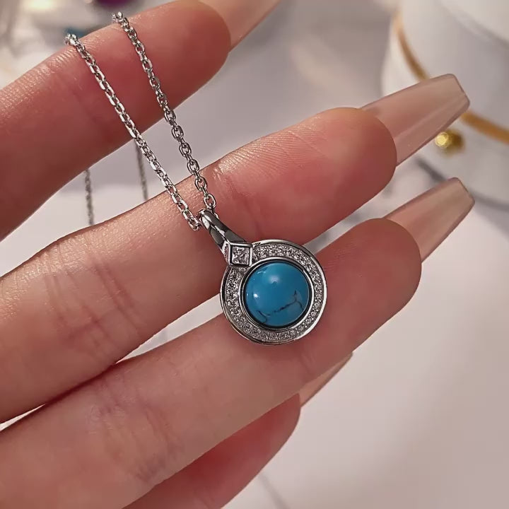 Round Disc Turquoise Necklace S925 Silver Women's Style