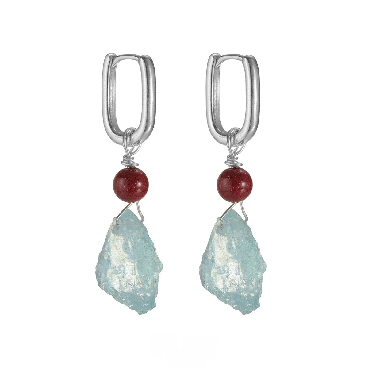 Raw Aquamarine and Cinnabar Drop Earrings rear view showing earring backs