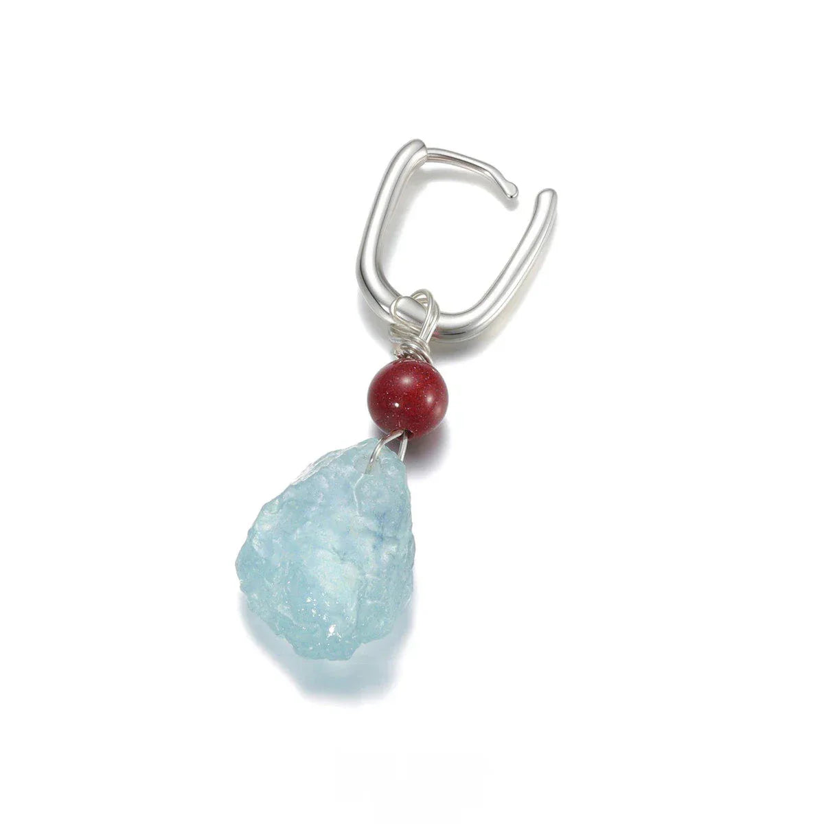 Raw Aquamarine and Cinnabar Drop Earrings side view showing posts and settings