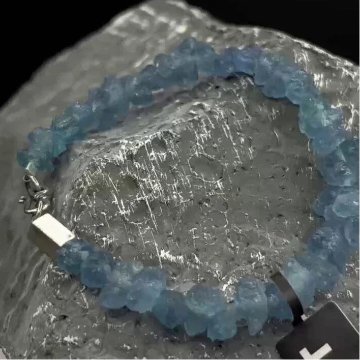 Raw Aquamarine Chip Bead Bracelet bracelet view on a dark background