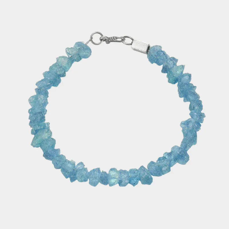 Raw Aquamarine Chip Bead Bracelet full bracelet view on a white background