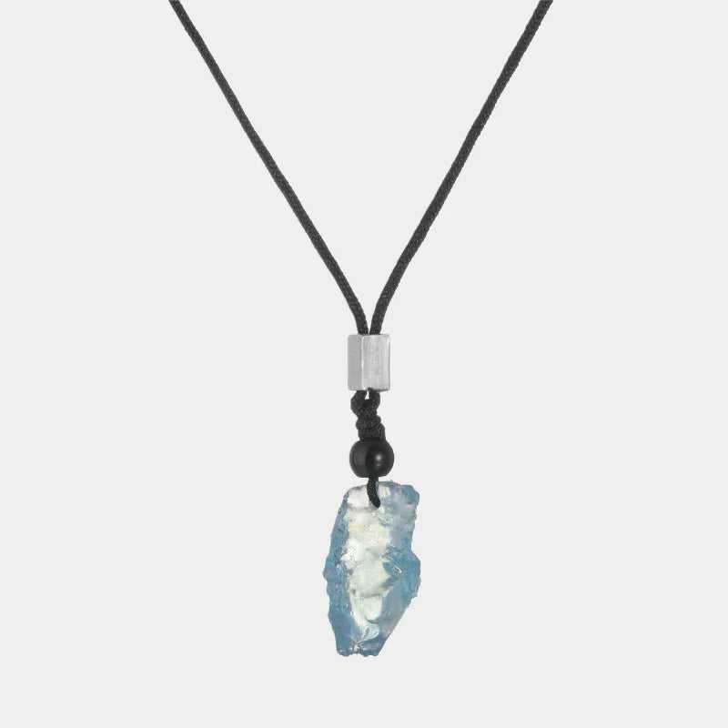Raw Aquamarine Cord Pendant Necklace full necklace view on a white background