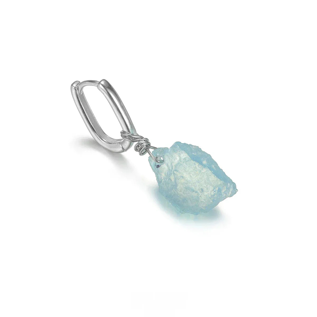 Raw Aquamarine Drop Earrings angled pair on a white background