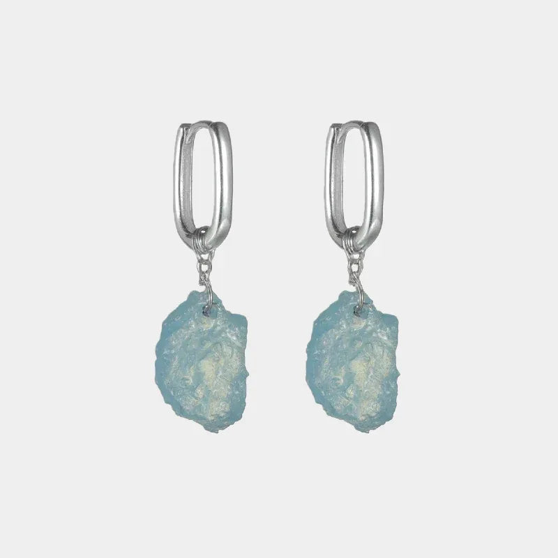 Raw Aquamarine Drop Earrings paired product view on a white background