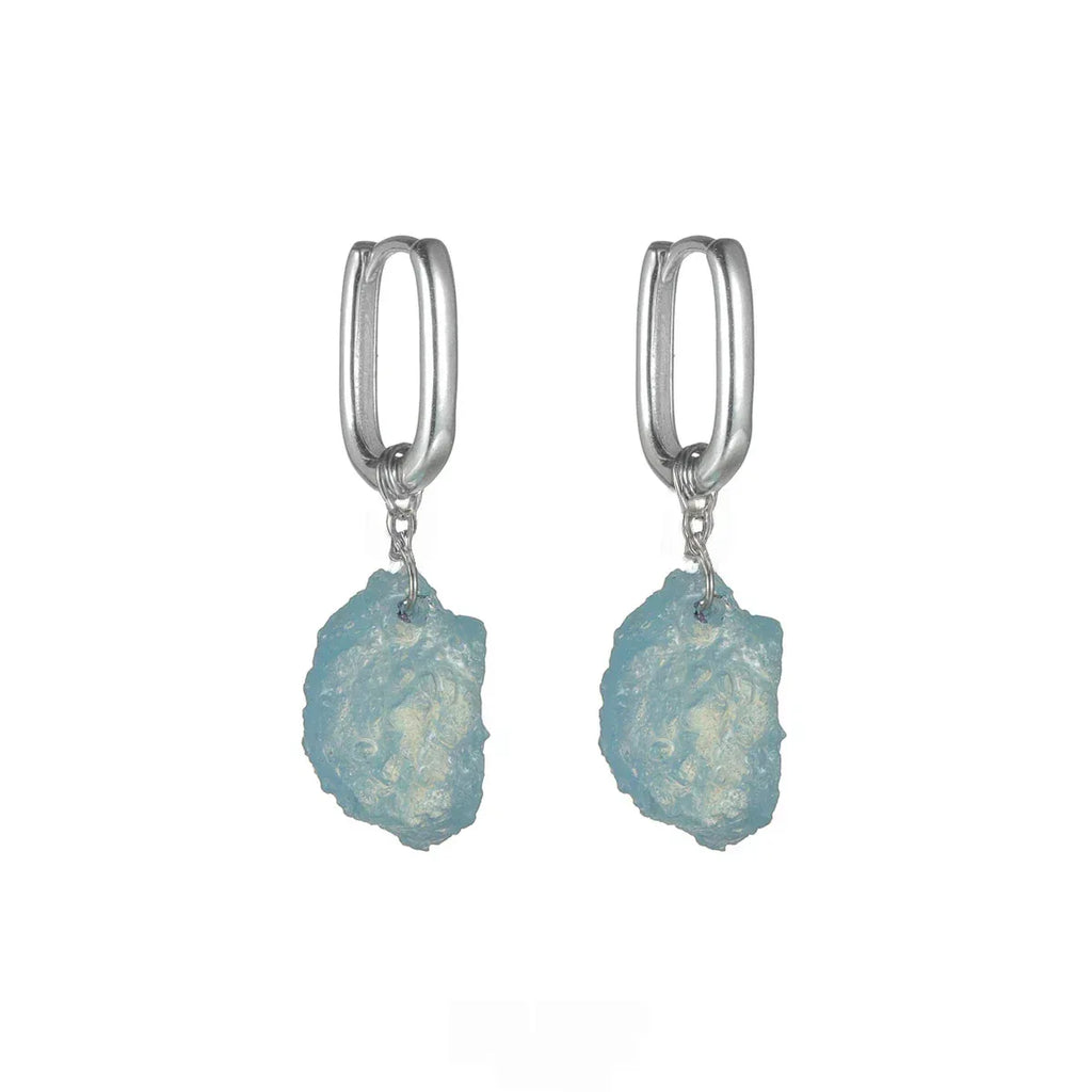 Raw Aquamarine Drop Earrings rear view showing earring backs