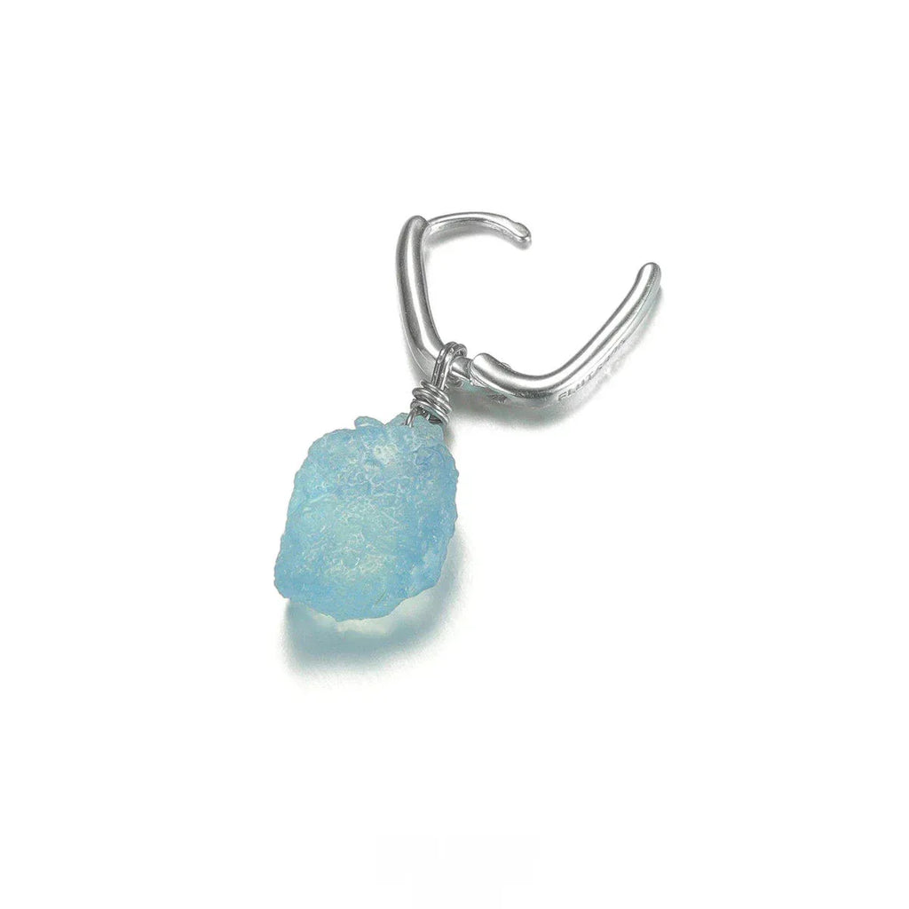 Raw Aquamarine Drop Earrings side view showing posts and settings