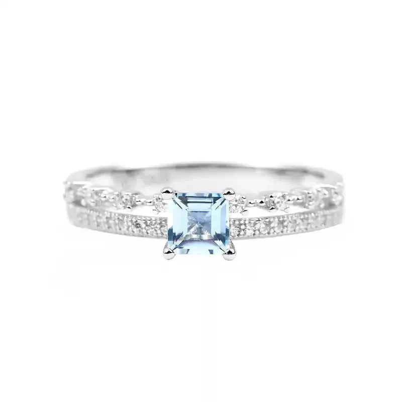 Rectangular Aquamarine Pave Band Ring side profile showing the band and setting