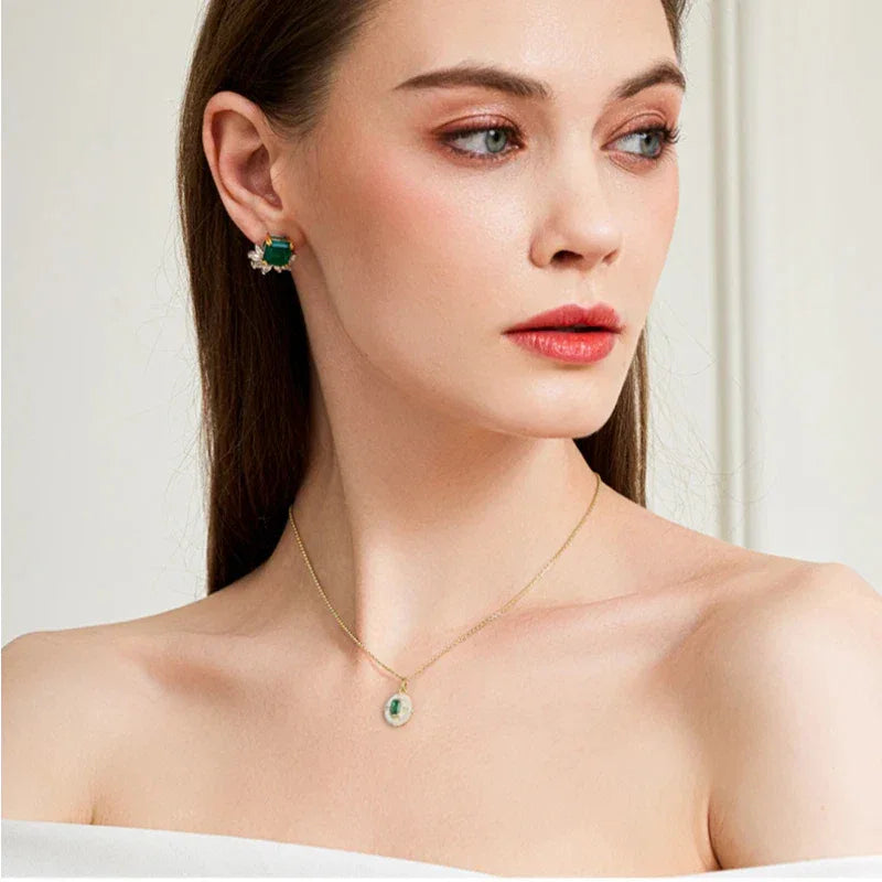 Rectangular Emerald Cross Pendant Necklace presentation box product view