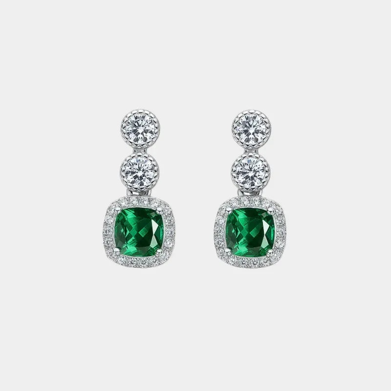 Rectangular Emerald Drop Earrings paired product view on a white background