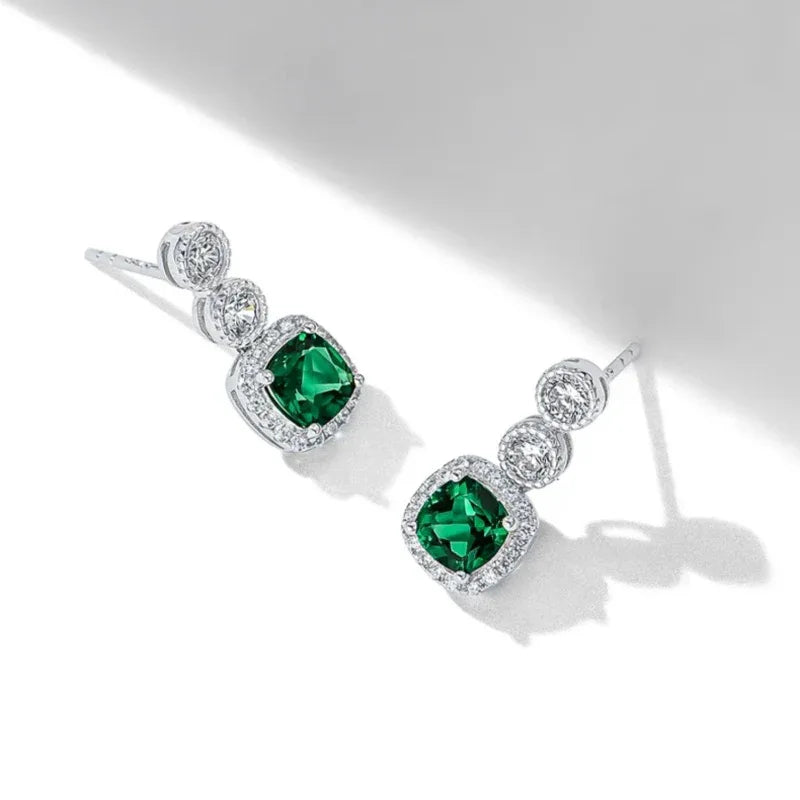 Rectangular Emerald Drop Earrings side view showing posts and settings
