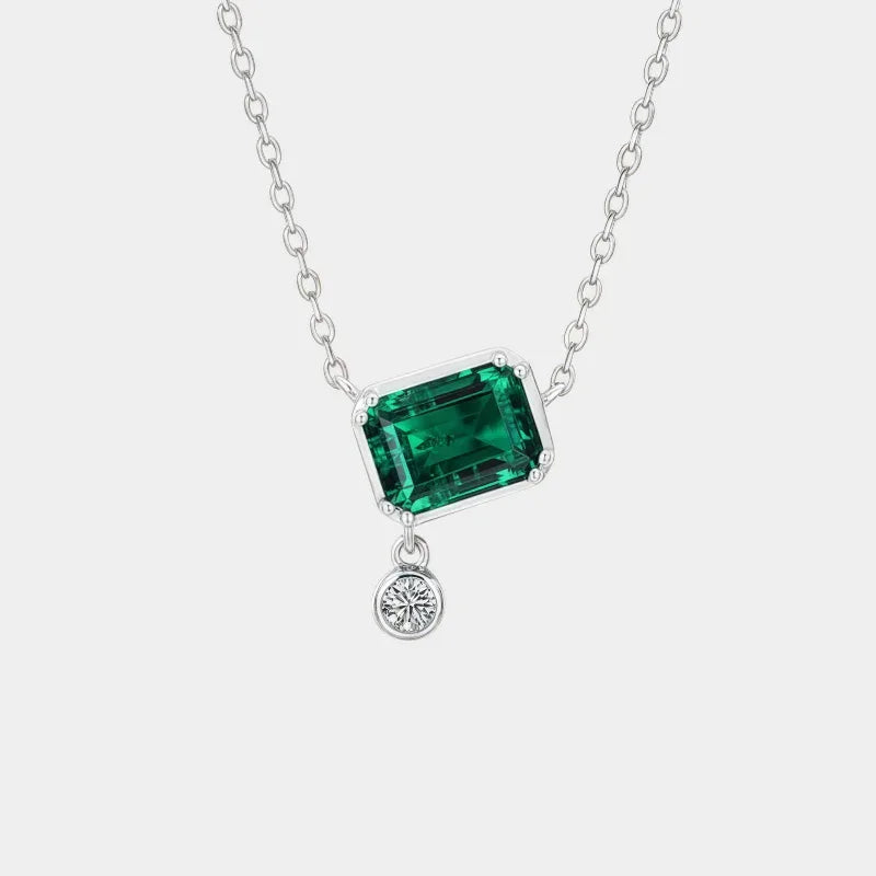 Rectangular Emerald Drop Pendant Necklace full necklace view on a white background