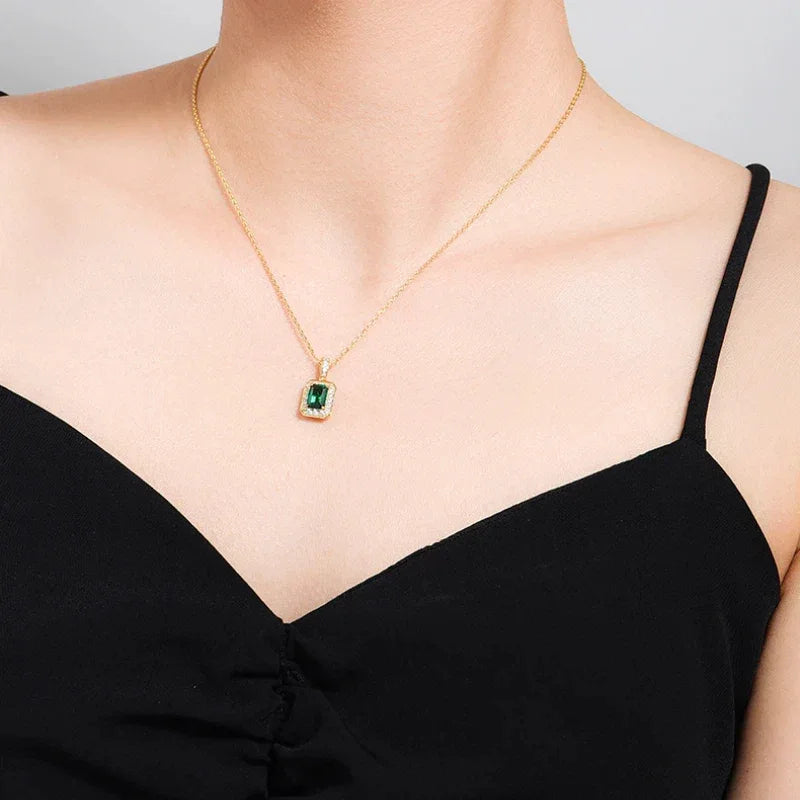 Rectangular Emerald Halo Pendant Necklace presentation box product view
