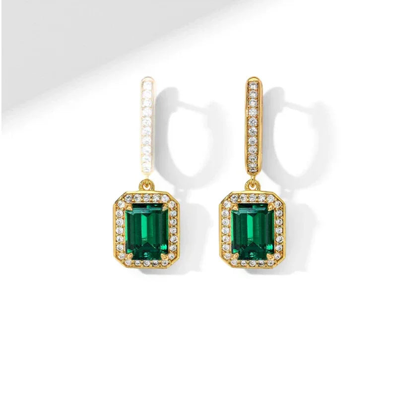 Rectangular Emerald Long Drop Earrings rear view showing earring backs