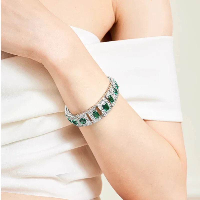 Rectangular Emerald Tennis Bracelet bracelet view on a dark background