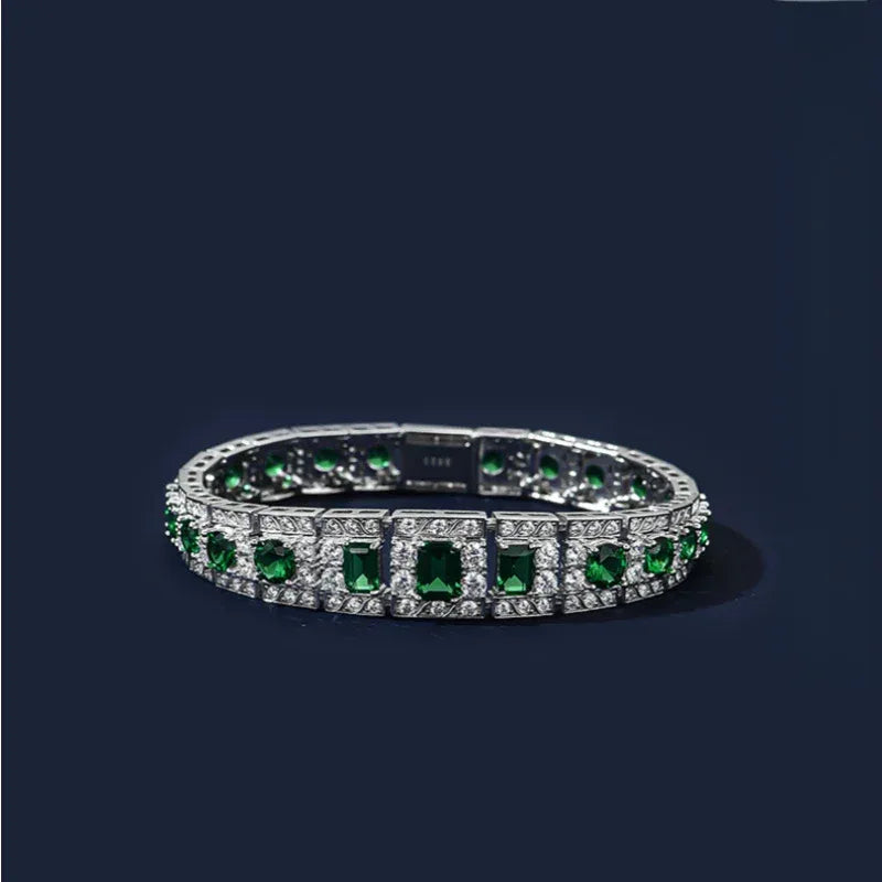 Rectangular Emerald Tennis Bracelet clasp and link detail on white