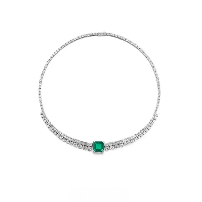 Rectangular Emerald Tennis Necklace pendant view on a dark background