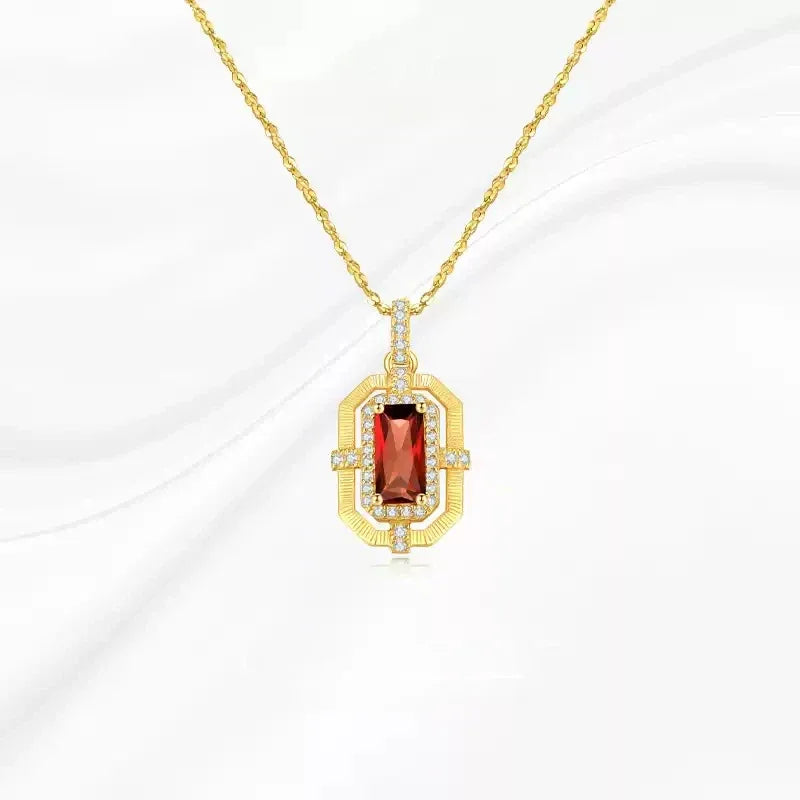 Rectangular Garnet Openwork Pendant Necklace alternate full necklace view