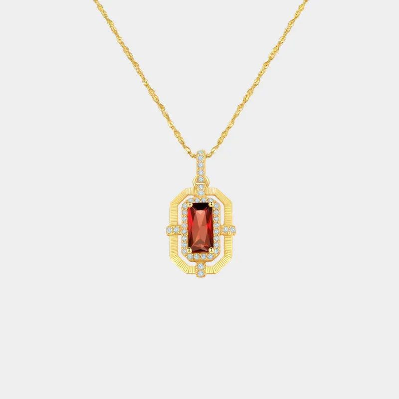 Rectangular Garnet Openwork Pendant Necklace full necklace view on a light background